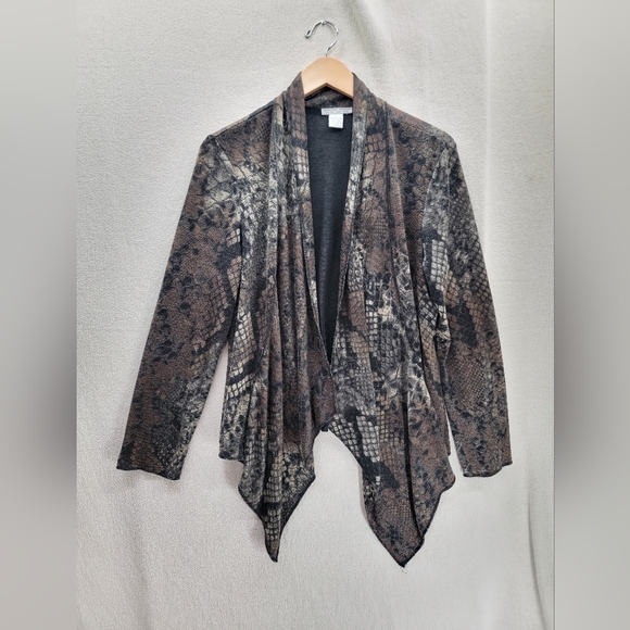 Alberto Makali Snake Print Asymmetrical Open Front Long Sleeve Lined Sweater- L - Picture 1 of 8